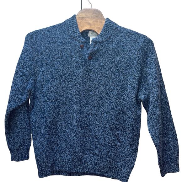 LL Bean 100% Lambs Wool Sweater Men's Size XL Blue Henley Heavyweight Excellent - Picture 2 of 5